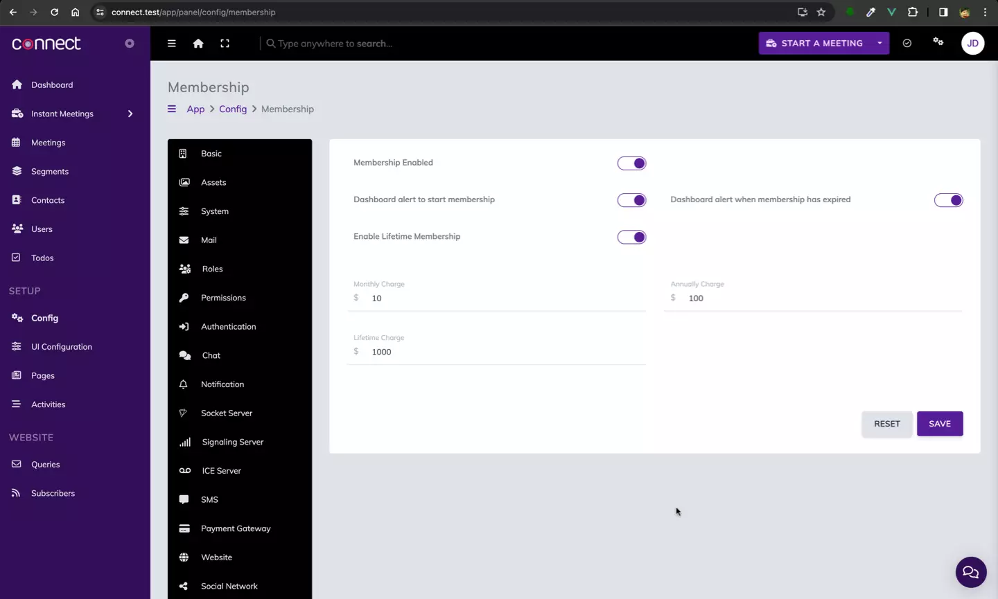 Connect Configuration - Membership Feature