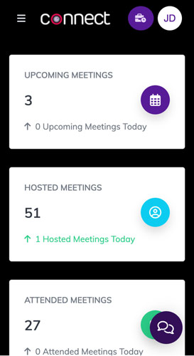 Dashboard Page - Connect Video Conference, Live Class, Meeting, Webinar, Membership, Whiteboard