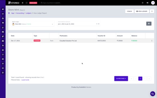 Ledger Report Page - Storeo for Accounting, Billing and Inventory Management